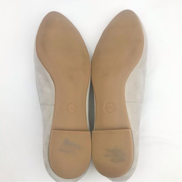C Wonder Creamy Taupe Suede Leather Be Happy Embroidered Ballet Slipper Flats - Picture 14 of 16